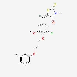 (5E)-5-[[3-chloro-4-[3-(3,5-dimethylphenoxy)propoxy]-5-methoxyphenyl]methylidene]-3-methyl-2-sulfanylidene-1,3-thiazolidin-4-one