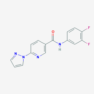 molecular formula C15H10F2N4O B504124 N-(3,4-difluorophenyl)-6-(1H-pyrazol-1-yl)nicotinamide 