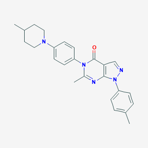 molecular formula C25H27N5O B504137 6-methyl-1-(4-methylphenyl)-5-[4-(4-methyl-1-piperidinyl)phenyl]-1,5-dihydro-4H-pyrazolo[3,4-d]pyrimidin-4-one 