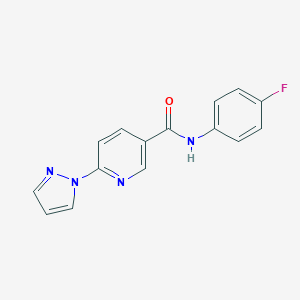 molecular formula C15H11FN4O B504143 N-(4-fluorophenyl)-6-(1H-pyrazol-1-yl)nicotinamide 