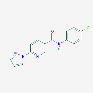 molecular formula C15H11ClN4O B504150 N-(4-chlorophenyl)-6-(1H-pyrazol-1-yl)nicotinamide 