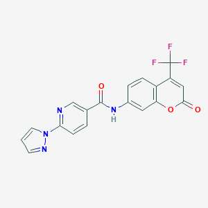 N-[2-oxo-4-(trifluoromethyl)-2H-chromen-7-yl]-6-(1H-pyrazol-1-yl)nicotinamide