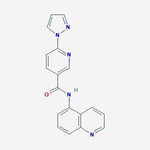 molecular formula C18H13N5O B504160 6-(1H-pyrazol-1-yl)-N-(5-quinolinyl)nicotinamide 