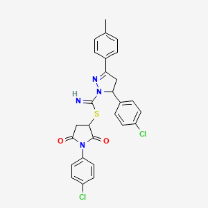 molecular formula C27H22Cl2N4O2S B5041919 1-(4-chlorophenyl)-2,5-dioxopyrrolidin-3-yl 5-(4-chlorophenyl)-3-(4-methylphenyl)-4,5-dihydro-1H-pyrazole-1-carbimidothioate 