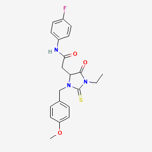 molecular formula C21H22FN3O3S B5041939 2-[1-ethyl-3-(4-methoxybenzyl)-5-oxo-2-thioxoimidazolidin-4-yl]-N-(4-fluorophenyl)acetamide 