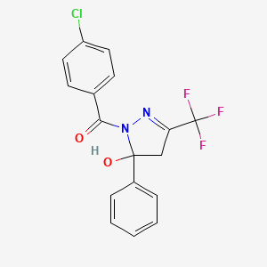 molecular formula C17H12ClF3N2O2 B5042018 (4-chlorophenyl)[5-hydroxy-5-phenyl-3-(trifluoromethyl)-4,5-dihydro-1H-pyrazol-1-yl]methanone 