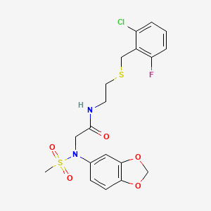 molecular formula C19H20ClFN2O5S2 B5042233 N~2~-1,3-benzodioxol-5-yl-N~1~-{2-[(2-chloro-6-fluorobenzyl)thio]ethyl}-N~2~-(methylsulfonyl)glycinamide 