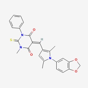 (5E)-5-{[1-(1,3-benzodioxol-5-yl)-2,5-dimethyl-1H-pyrrol-3-yl]methylidene}-1-methyl-3-phenyl-2-thioxodihydropyrimidine-4,6(1H,5H)-dione