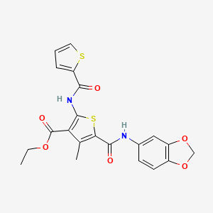 molecular formula C21H18N2O6S2 B5042548 ETHYL 5-[(2H-1,3-BENZODIOXOL-5-YL)CARBAMOYL]-4-METHYL-2-(THIOPHENE-2-AMIDO)THIOPHENE-3-CARBOXYLATE 