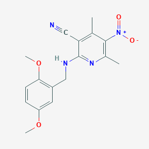 molecular formula C17H18N4O4 B5042756 2-[(2,5-dimethoxybenzyl)amino]-4,6-dimethyl-5-nitronicotinonitrile 