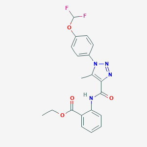 molecular formula C20H18F2N4O4 B504277 ethyl 2-[({1-[4-(difluoromethoxy)phenyl]-5-methyl-1H-1,2,3-triazol-4-yl}carbonyl)amino]benzoate 