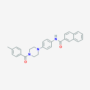molecular formula C29H27N3O2 B504291 N-{4-[4-(4-methylbenzoyl)-1-piperazinyl]phenyl}-2-naphthamide 