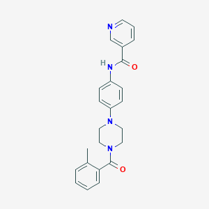 molecular formula C24H24N4O2 B504294 N-(4-{4-[(2-methylphenyl)carbonyl]piperazin-1-yl}phenyl)pyridine-3-carboxamide 