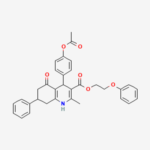 molecular formula C33H31NO6 B5042944 2-Phenoxyethyl 4-[4-(acetyloxy)phenyl]-2-methyl-5-oxo-7-phenyl-1,4,5,6,7,8-hexahydroquinoline-3-carboxylate 