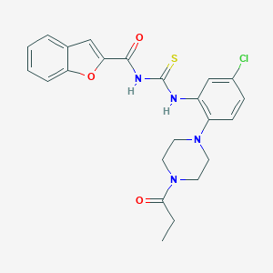 molecular formula C23H23ClN4O3S B504315 N-{[5-chloro-2-(4-propanoylpiperazin-1-yl)phenyl]carbamothioyl}-1-benzofuran-2-carboxamide 