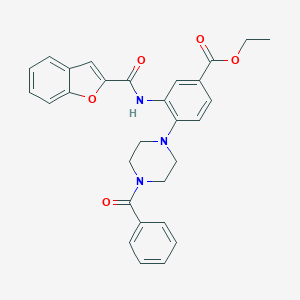 molecular formula C29H27N3O5 B504321 Ethyl 3-[(1-benzofuran-2-ylcarbonyl)amino]-4-(4-benzoyl-1-piperazinyl)benzoate 
