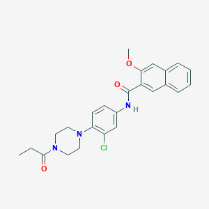 molecular formula C25H26ClN3O3 B504335 N-[3-chloro-4-(4-propanoylpiperazin-1-yl)phenyl]-3-methoxynaphthalene-2-carboxamide 