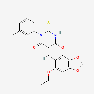 molecular formula C22H20N2O5S B5043361 1-(3,5-dimethylphenyl)-5-[(6-ethoxy-1,3-benzodioxol-5-yl)methylene]-2-thioxodihydro-4,6(1H,5H)-pyrimidinedione 