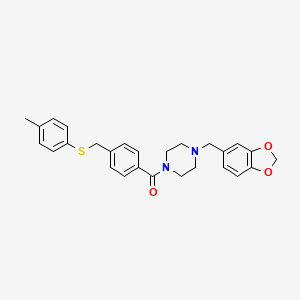 molecular formula C27H28N2O3S B5043426 1-(1,3-benzodioxol-5-ylmethyl)-4-(4-{[(4-methylphenyl)thio]methyl}benzoyl)piperazine 