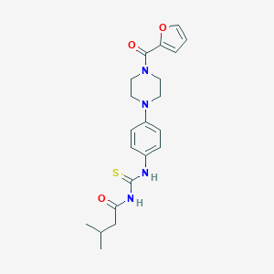 molecular formula C21H26N4O3S B504344 N-{4-[4-(2-furoyl)-1-piperazinyl]phenyl}-N'-(3-methylbutanoyl)thiourea 
