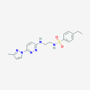 molecular formula C18H22N6O2S B504346 4-ethyl-N-(2-((6-(3-methyl-1H-pyrazol-1-yl)pyridazin-3-yl)amino)ethyl)benzenesulfonamide 