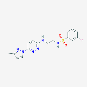 molecular formula C16H17FN6O2S B504352 3-fluoro-N-(2-((6-(3-methyl-1H-pyrazol-1-yl)pyridazin-3-yl)amino)ethyl)benzenesulfonamide 