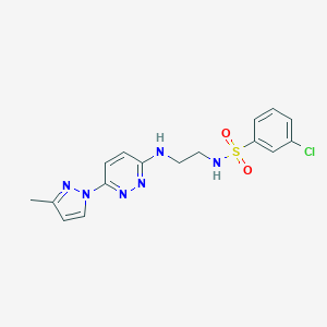 molecular formula C16H17ClN6O2S B504354 3-chloro-N-(2-((6-(3-methyl-1H-pyrazol-1-yl)pyridazin-3-yl)amino)ethyl)benzenesulfonamide 