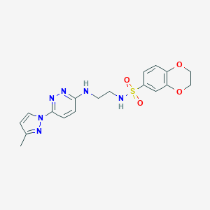molecular formula C18H20N6O4S B504356 N-(2-((6-(3-methyl-1H-pyrazol-1-yl)pyridazin-3-yl)amino)ethyl)-2,3-dihydrobenzo[b][1,4]dioxine-6-sulfonamide 