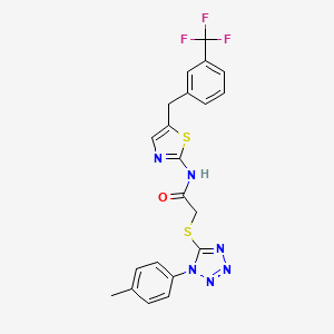 molecular formula C21H17F3N6OS2 B5043593 2-{[1-(4-methylphenyl)-1H-tetrazol-5-yl]thio}-N-{5-[3-(trifluoromethyl)benzyl]-1,3-thiazol-2-yl}acetamide 