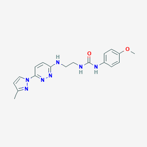 molecular formula C18H21N7O2 B504360 N-(4-methoxyphenyl)-N'-(2-{[6-(3-methyl-1H-pyrazol-1-yl)-3-pyridazinyl]amino}ethyl)urea 