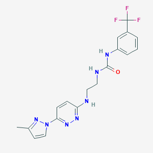 molecular formula C18H18F3N7O B504363 N-(2-{[6-(3-methyl-1H-pyrazol-1-yl)-3-pyridazinyl]amino}ethyl)-N'-[3-(trifluoromethyl)phenyl]urea 