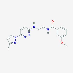 molecular formula C18H20N6O2 B504370 3-methoxy-N-(2-((6-(3-methyl-1H-pyrazol-1-yl)pyridazin-3-yl)amino)ethyl)benzamide 