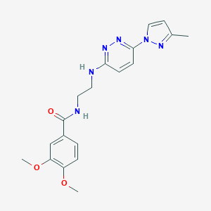 molecular formula C19H22N6O3 B504371 3,4-dimethoxy-N-(2-((6-(3-methyl-1H-pyrazol-1-yl)pyridazin-3-yl)amino)ethyl)benzamide 