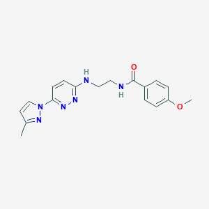 molecular formula C18H20N6O2 B504372 4-methoxy-N-(2-((6-(3-methyl-1H-pyrazol-1-yl)pyridazin-3-yl)amino)ethyl)benzamide 