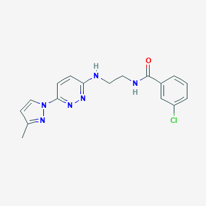 molecular formula C17H17ClN6O B504378 3-chloro-N-(2-((6-(3-methyl-1H-pyrazol-1-yl)pyridazin-3-yl)amino)ethyl)benzamide 