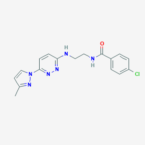 molecular formula C17H17ClN6O B504380 4-chloro-N-(2-((6-(3-methyl-1H-pyrazol-1-yl)pyridazin-3-yl)amino)ethyl)benzamide 