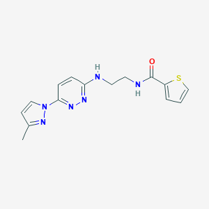 molecular formula C15H16N6OS B504383 N-(2-((6-(3-methyl-1H-pyrazol-1-yl)pyridazin-3-yl)amino)ethyl)thiophene-2-carboxamide 