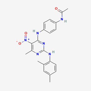 molecular formula C21H22N6O3 B5043857 N-[4-({2-[(2,4-dimethylphenyl)amino]-6-methyl-5-nitro-4-pyrimidinyl}amino)phenyl]acetamide 