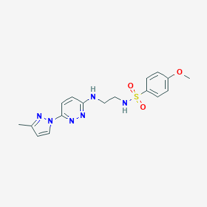 molecular formula C17H20N6O3S B504387 4-methoxy-N-(2-((6-(3-methyl-1H-pyrazol-1-yl)pyridazin-3-yl)amino)ethyl)benzenesulfonamide 