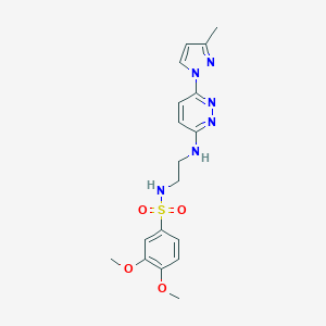 molecular formula C18H22N6O4S B504389 3,4-dimethoxy-N-(2-((6-(3-methyl-1H-pyrazol-1-yl)pyridazin-3-yl)amino)ethyl)benzenesulfonamide 