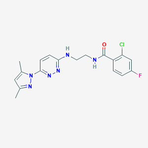 molecular formula C18H18ClFN6O B504394 2-chloro-N-(2-((6-(3,5-dimethyl-1H-pyrazol-1-yl)pyridazin-3-yl)amino)ethyl)-4-fluorobenzamide 