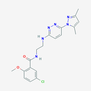 molecular formula C19H21ClN6O2 B504395 5-chloro-N-(2-((6-(3,5-dimethyl-1H-pyrazol-1-yl)pyridazin-3-yl)amino)ethyl)-2-methoxybenzamide 