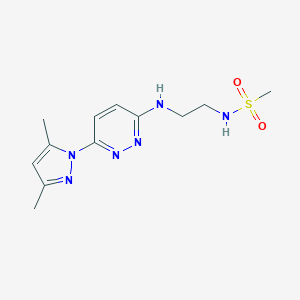 molecular formula C12H18N6O2S B504397 N-(2-((6-(3,5-dimethyl-1H-pyrazol-1-yl)pyridazin-3-yl)amino)ethyl)methanesulfonamide 