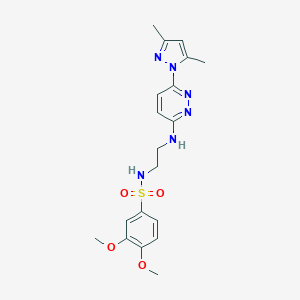 molecular formula C19H24N6O4S B504399 N-(2-((6-(3,5-dimethyl-1H-pyrazol-1-yl)pyridazin-3-yl)amino)ethyl)-3,4-dimethoxybenzenesulfonamide 