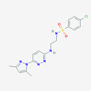 molecular formula C17H19ClN6O2S B504402 4-chloro-N-(2-((6-(3,5-dimethyl-1H-pyrazol-1-yl)pyridazin-3-yl)amino)ethyl)benzenesulfonamide 