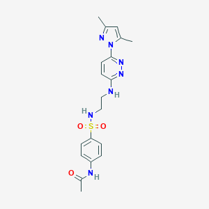 molecular formula C19H23N7O3S B504404 N-(4-{[(2-{[6-(3,5-dimethyl-1H-pyrazol-1-yl)-3-pyridazinyl]amino}ethyl)amino]sulfonyl}phenyl)acetamide 