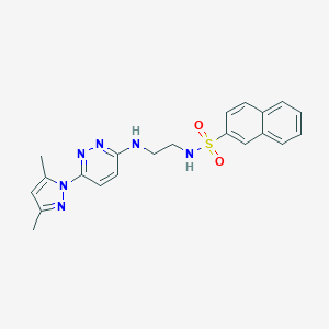 molecular formula C21H22N6O2S B504406 N-(2-((6-(3,5-dimethyl-1H-pyrazol-1-yl)pyridazin-3-yl)amino)ethyl)naphthalene-2-sulfonamide 