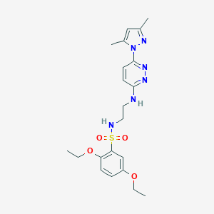 molecular formula C21H28N6O4S B504407 N-(2-((6-(3,5-dimethyl-1H-pyrazol-1-yl)pyridazin-3-yl)amino)ethyl)-2,5-diethoxybenzenesulfonamide 