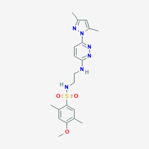 molecular formula C20H26N6O3S B504409 N-(2-((6-(3,5-dimethyl-1H-pyrazol-1-yl)pyridazin-3-yl)amino)ethyl)-4-methoxy-2,5-dimethylbenzenesulfonamide 