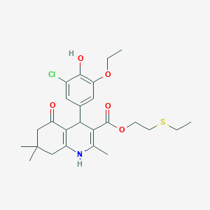 molecular formula C25H32ClNO5S B5044104 2-(Ethylsulfanyl)ethyl 4-(3-chloro-5-ethoxy-4-hydroxyphenyl)-2,7,7-trimethyl-5-oxo-1,4,5,6,7,8-hexahydroquinoline-3-carboxylate 